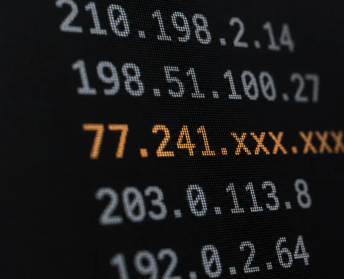 A list of IP addresses on a dark screen, one of them highlighted in orange